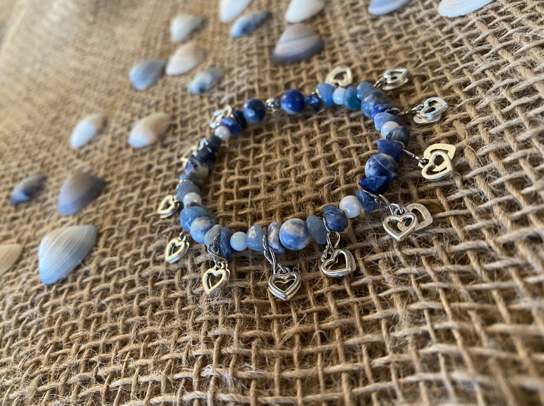 Natural Lapis Lazuli stone with sterling silver charm hearts