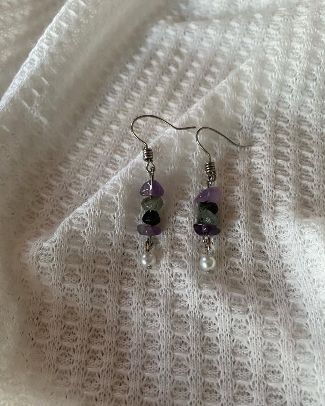 Natural Fancy Jasper, Amethyst chips stone, Freshwater Pearls with sterling silver heart charm & chain