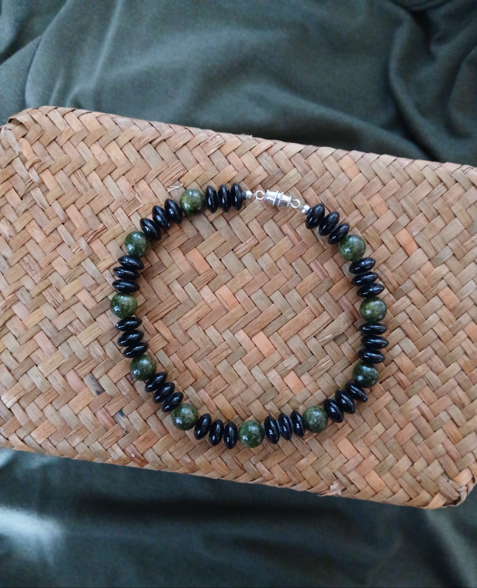 Natural flat Black Jasper & Round Nephrite stone