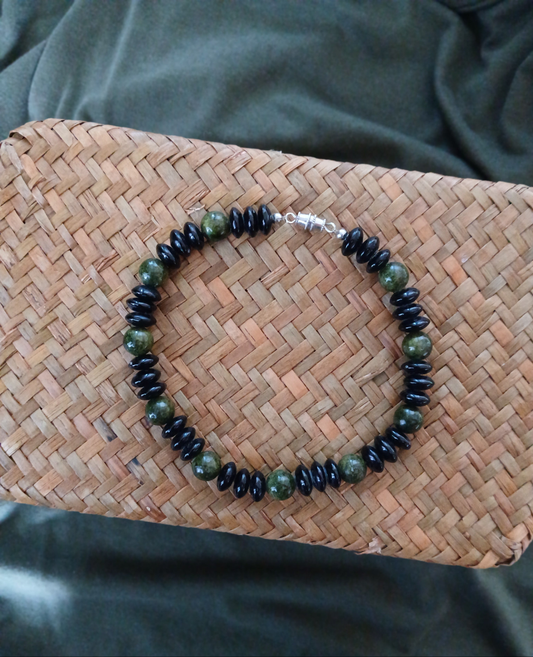 Natural flat Black Jasper & Round Nephrite stone