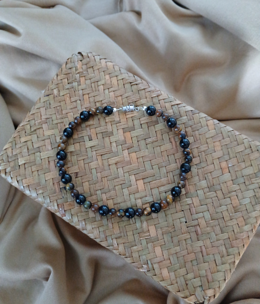 Natural round Tigers Eye & Black Jasper
