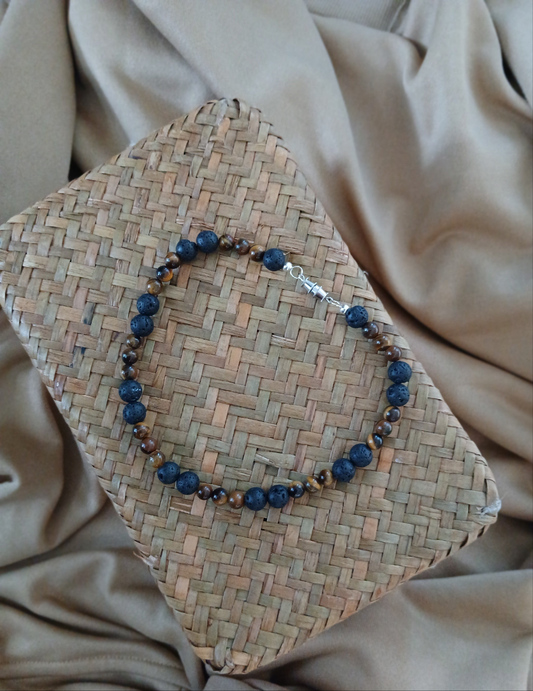 Natural round Tigers eye stone & Lava rocks