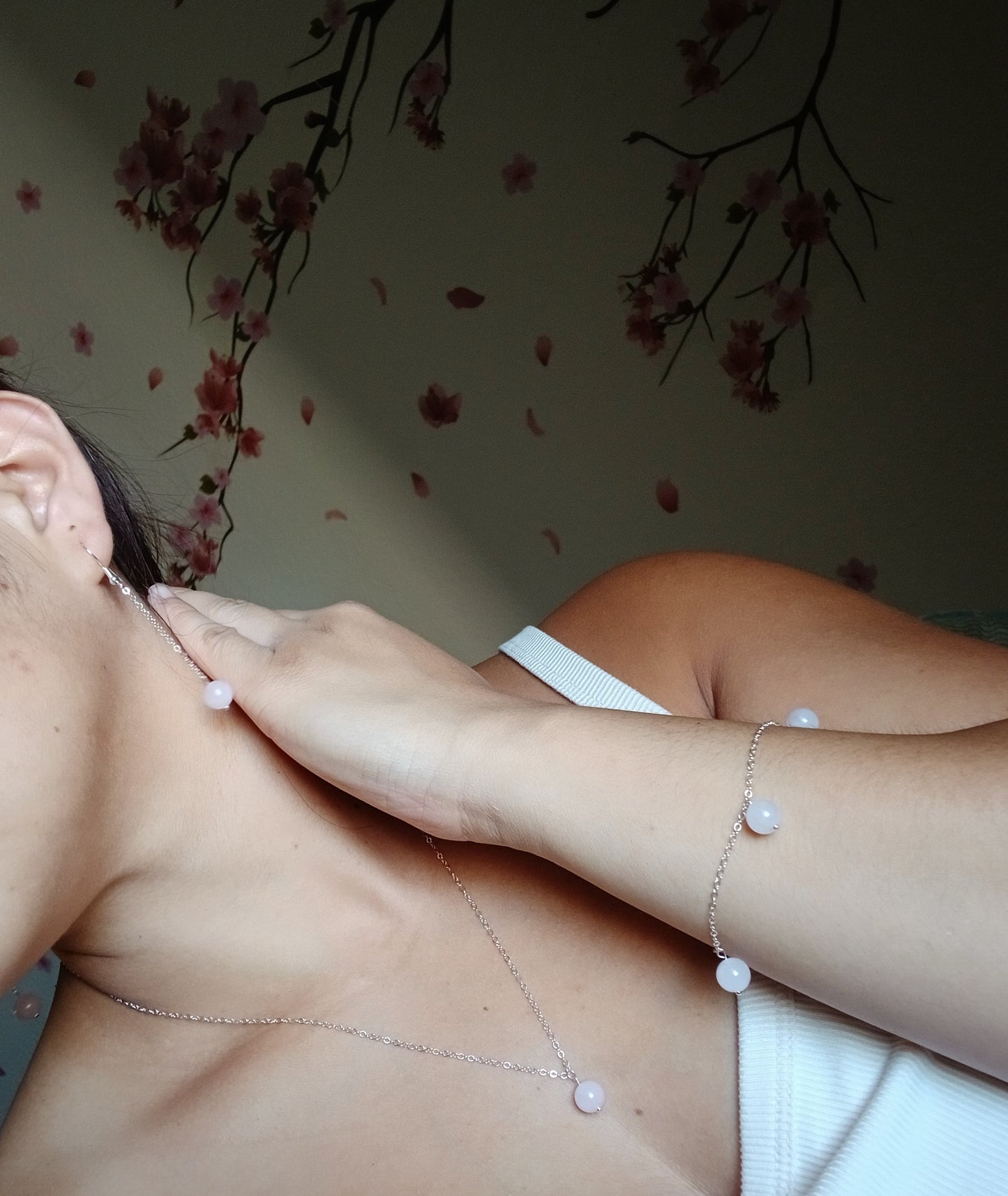 Natural Rose quartz round balls with sterling silver jewelry set