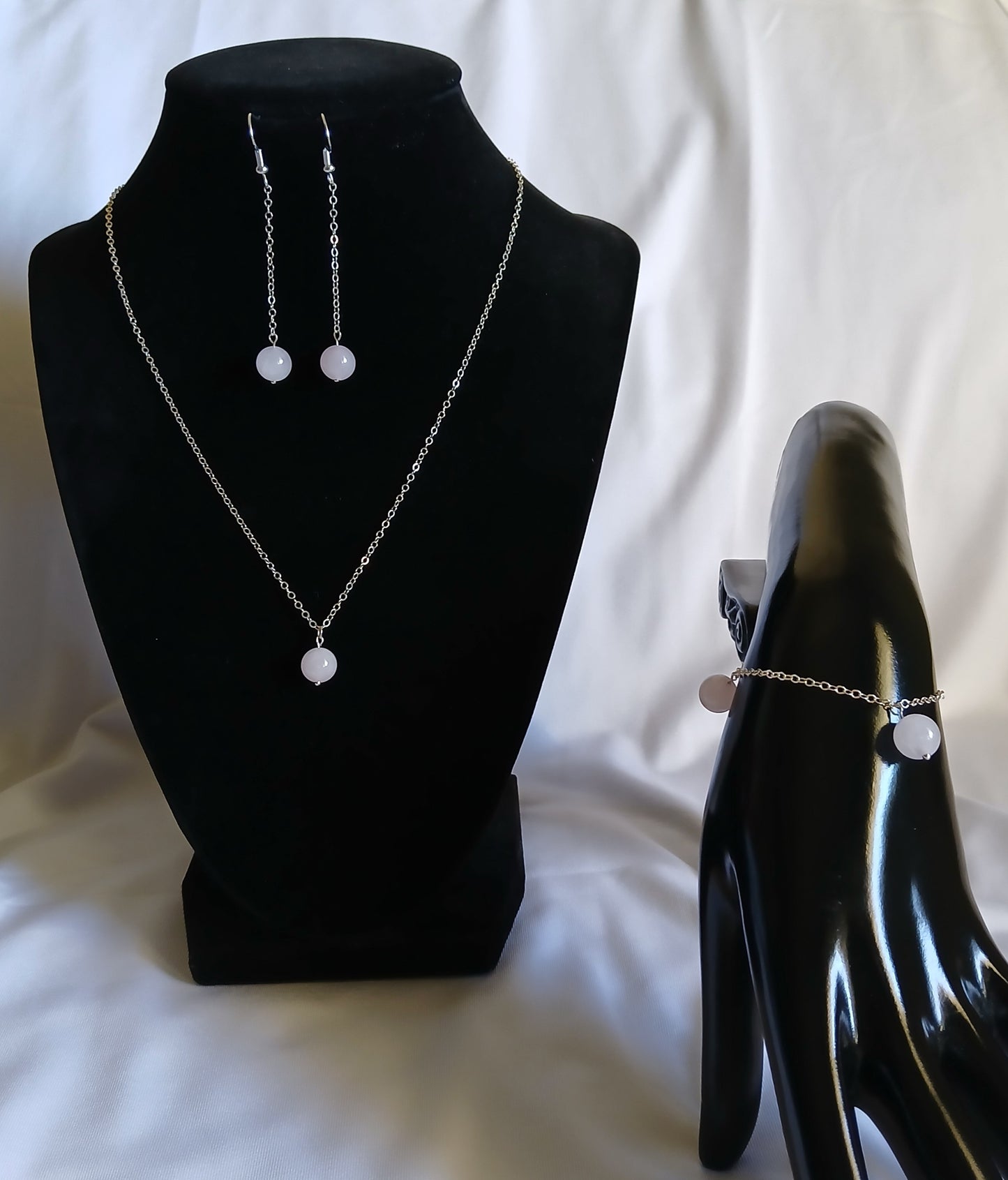 Natural Rose quartz round balls with sterling silver jewelry set