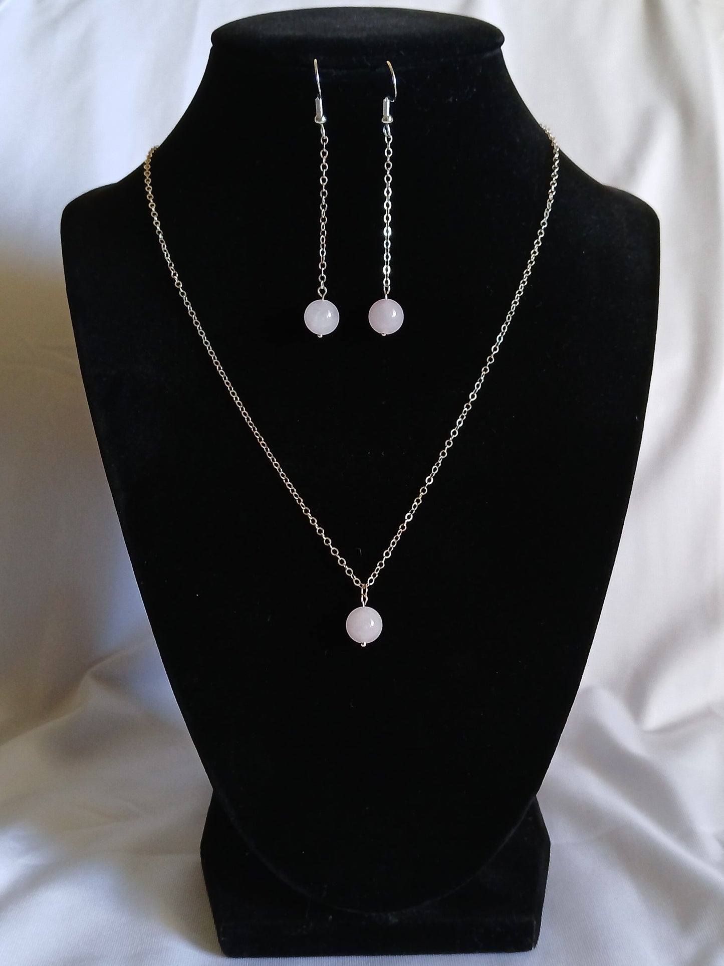 Natural Rose quartz round balls with sterling silver jewelry set