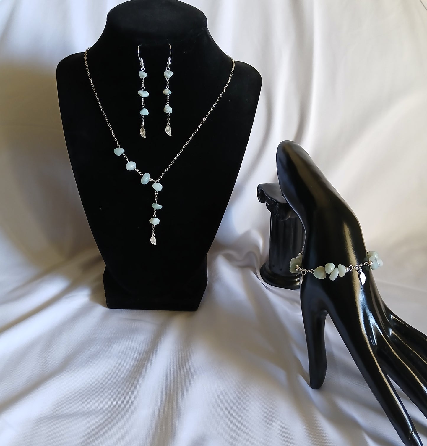 Natural Amazonite chips with sterling silver jewelry set