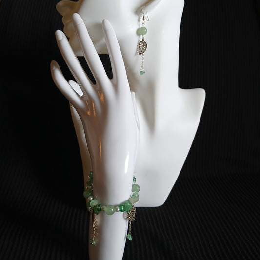 Natural Aventurine, Natural Freshwater Pearls with antique silver charms and dangling sterling silver chain